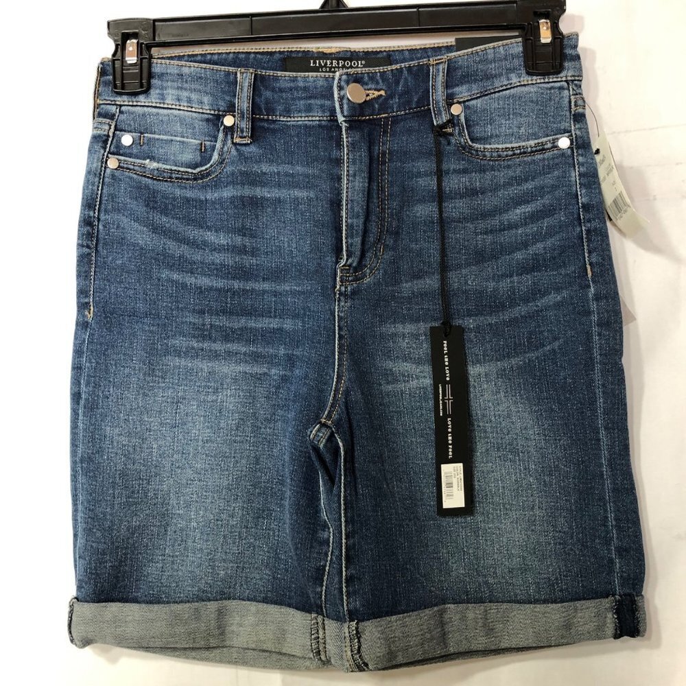 LIVERPOOL THE HIGH-RISE DENIM ROLL CUFF SHORTS 2 NEW WITH TAG
